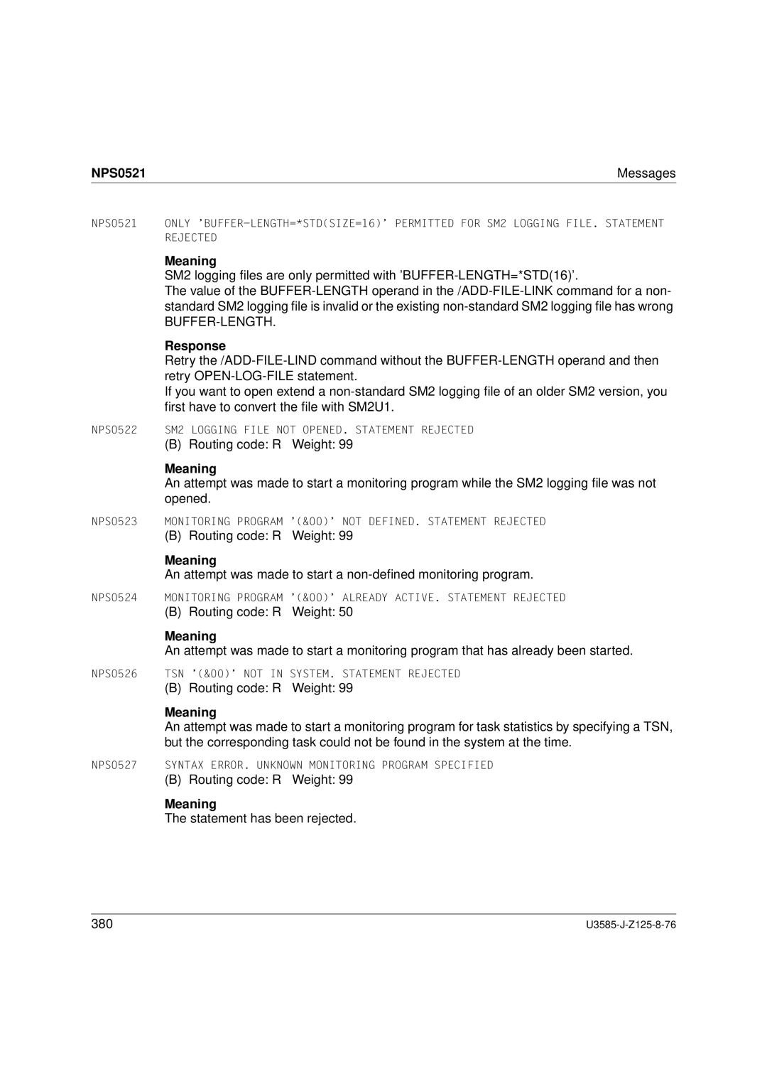 Siemens SM2 monitoring system, U3585-J-Z125-8-76 1 manual NPS0521 Messages, Buffer-Length 