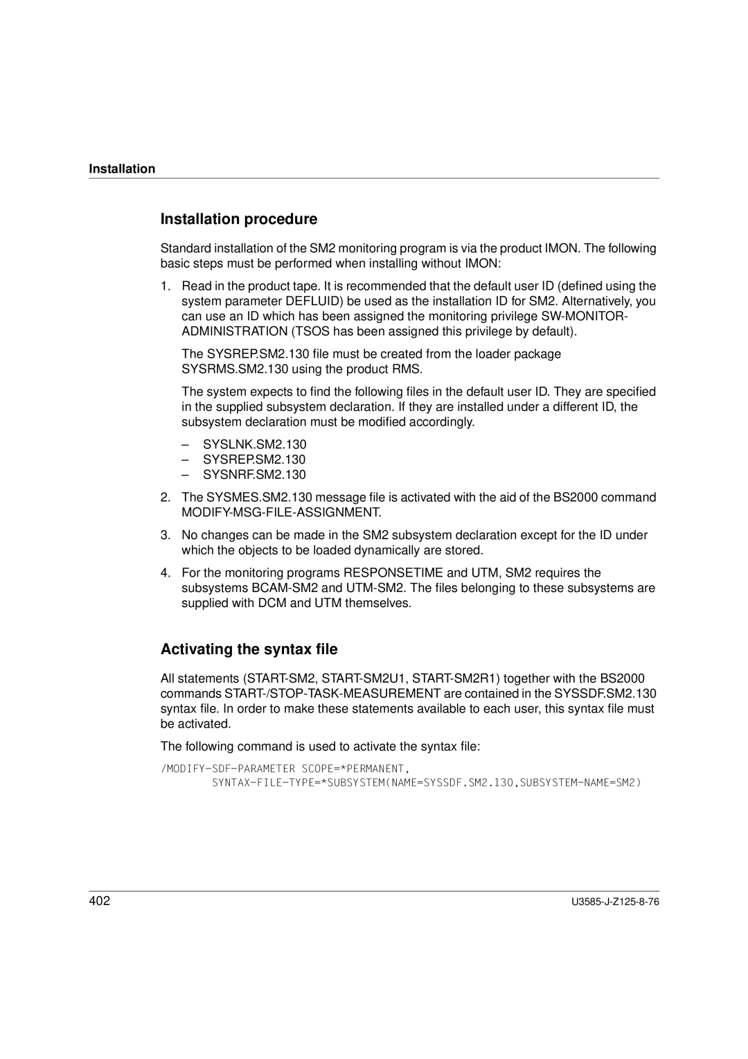 Siemens SM2 monitoring system manual Installation procedure, Activating the syntax ﬁle, Modify-Msg-File-Assignment 