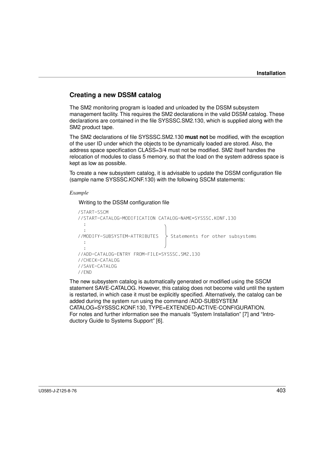 Siemens U3585-J-Z125-8-76 1, SM2 monitoring system manual Creating a new Dssm catalog, Writing to the Dssm conﬁguration ﬁle 