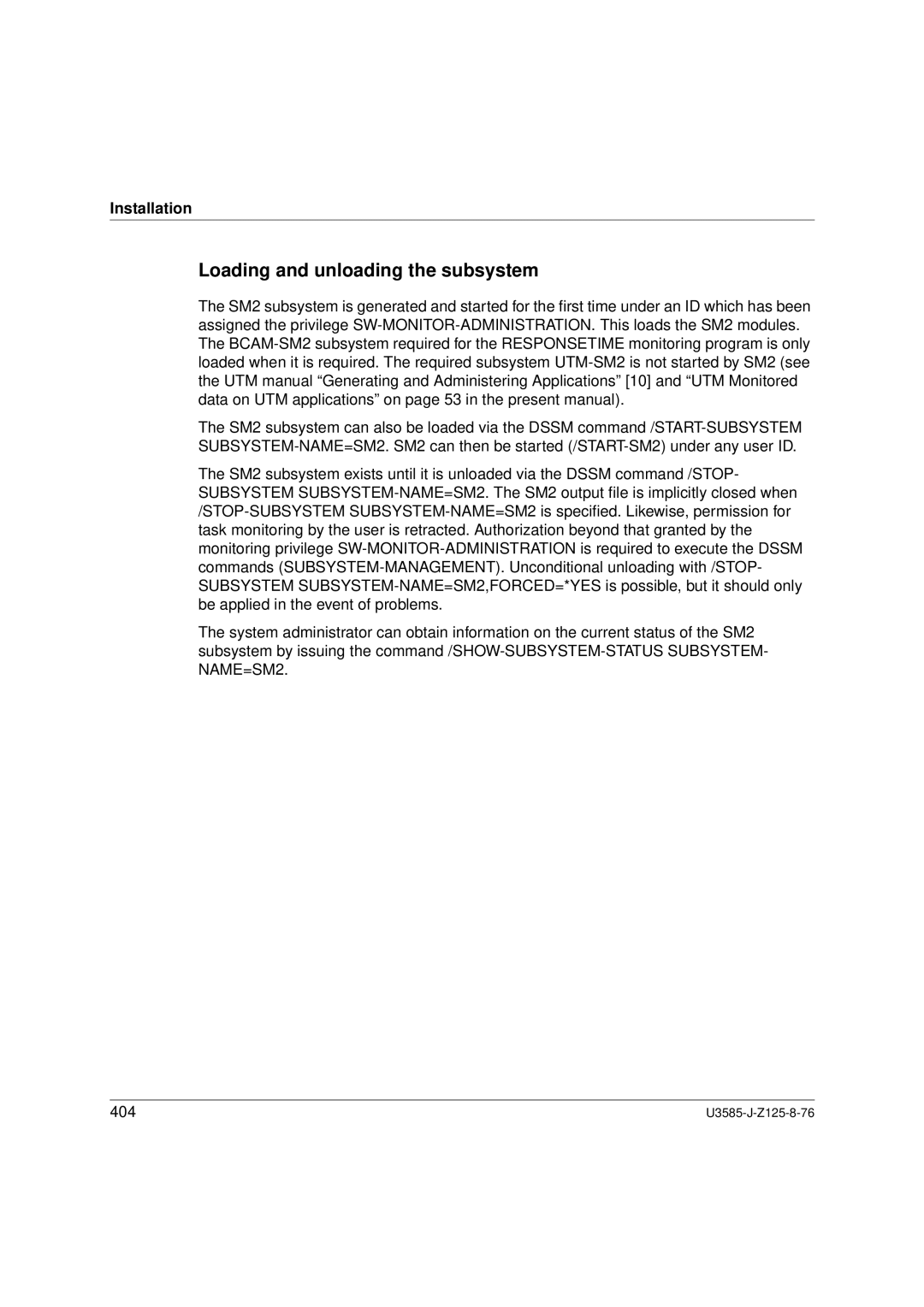 Siemens SM2 monitoring system, U3585-J-Z125-8-76 1 manual Loading and unloading the subsystem 