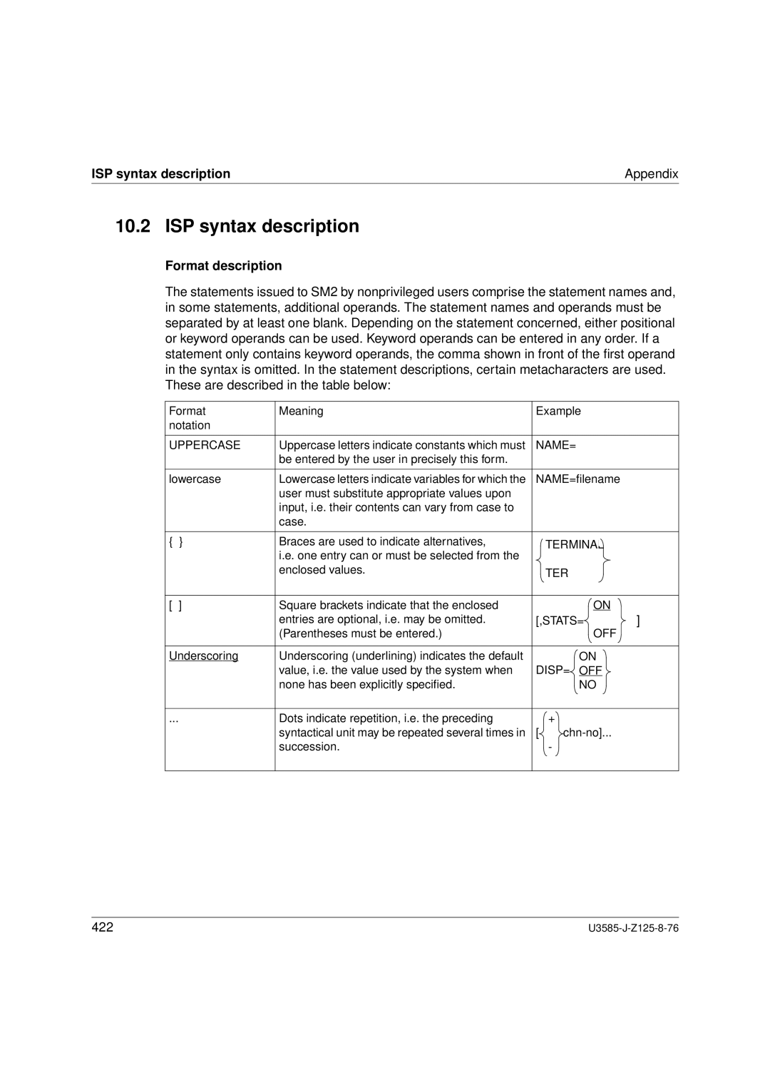 Siemens SM2 monitoring system, U3585-J-Z125-8-76 1 manual ISP syntax description Appendix, Format description 