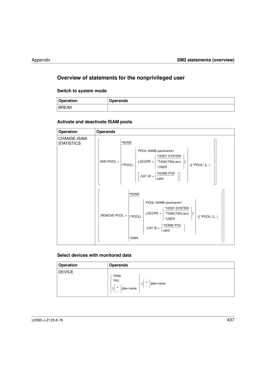 Siemens U3585-J-Z125-8-76 1 manual Overview of statements for the nonprivileged user, AppendixSM2 statements overview 