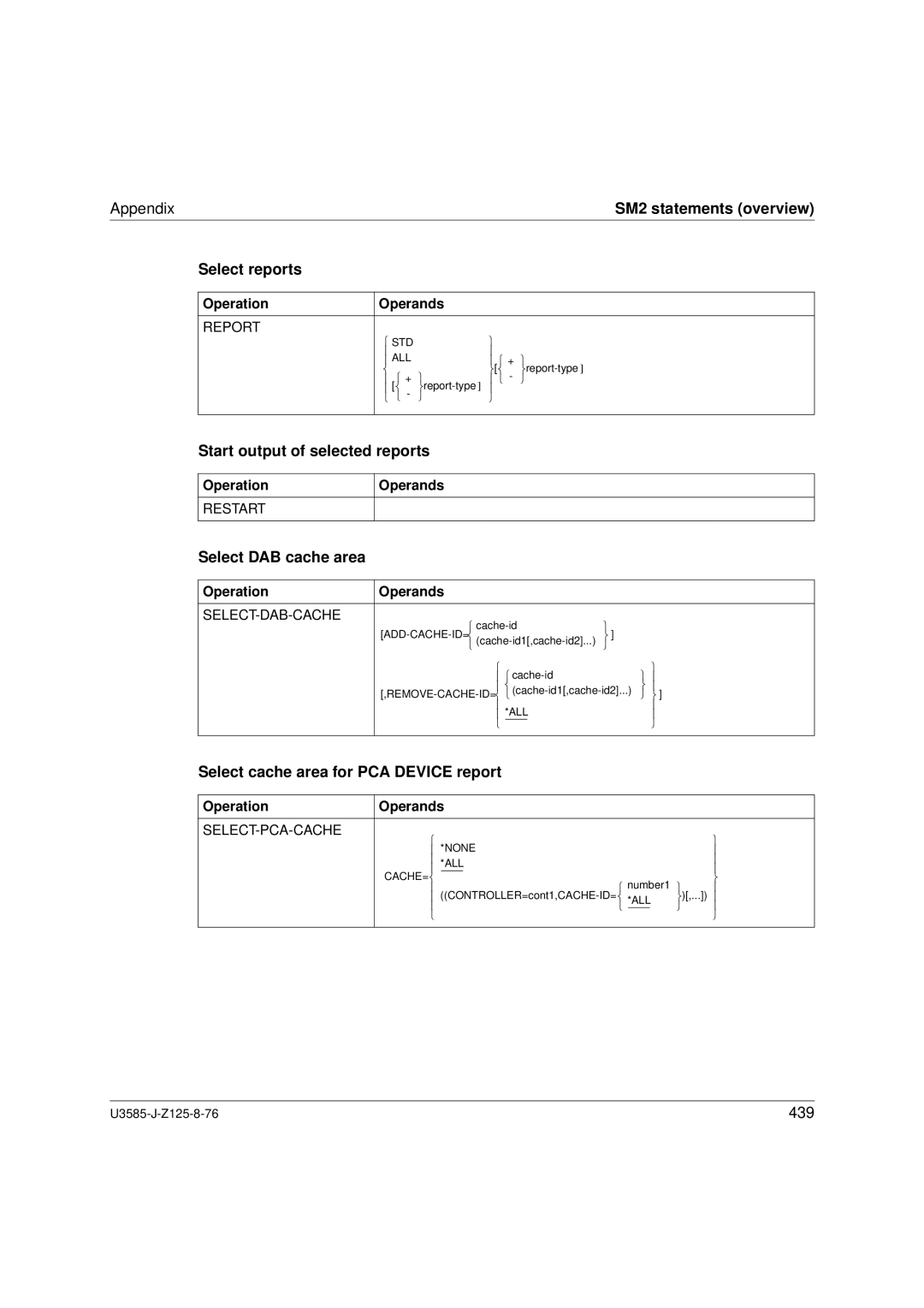 Siemens U3585-J-Z125-8-76 1, SM2 monitoring system Select reports, Start output of selected reports, Select DAB cache area 