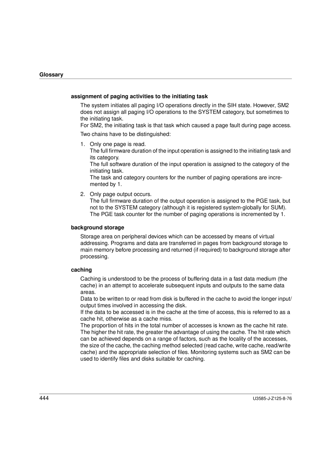 Siemens SM2 monitoring system, U3585-J-Z125-8-76 1 manual Background storage, Caching 