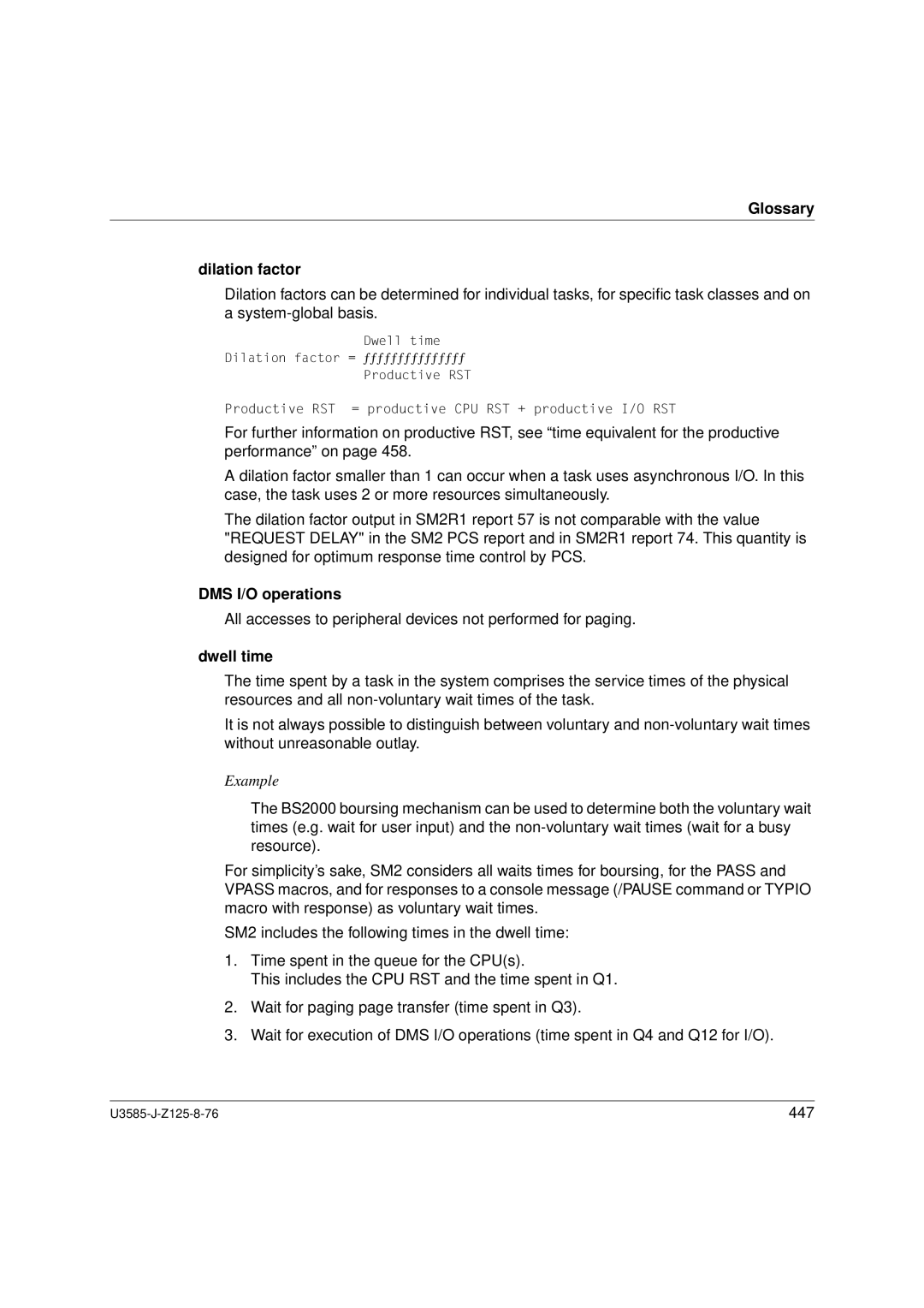 Siemens U3585-J-Z125-8-76 1, SM2 monitoring system manual Glossary Dilation factor, DMS I/O operations, Dwell time 