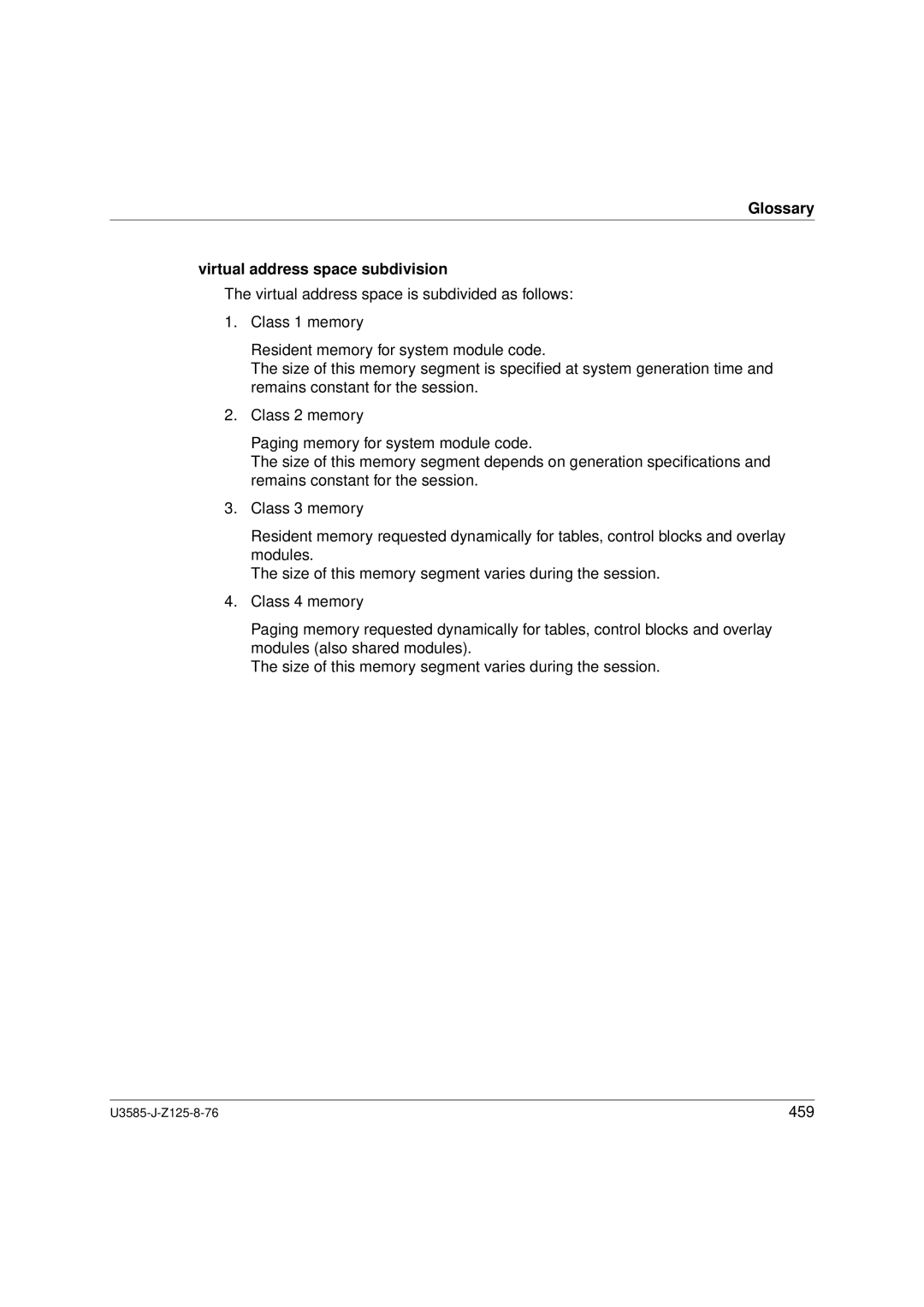 Siemens U3585-J-Z125-8-76 1, SM2 monitoring system manual Glossary Virtual address space subdivision 