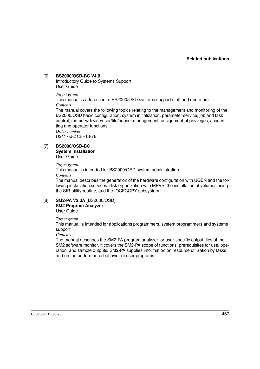 Siemens U3585-J-Z125-8-76 1 manual Related publications BS2000/OSD-BC, BS2000/OSD-BC System Installation User Guide 