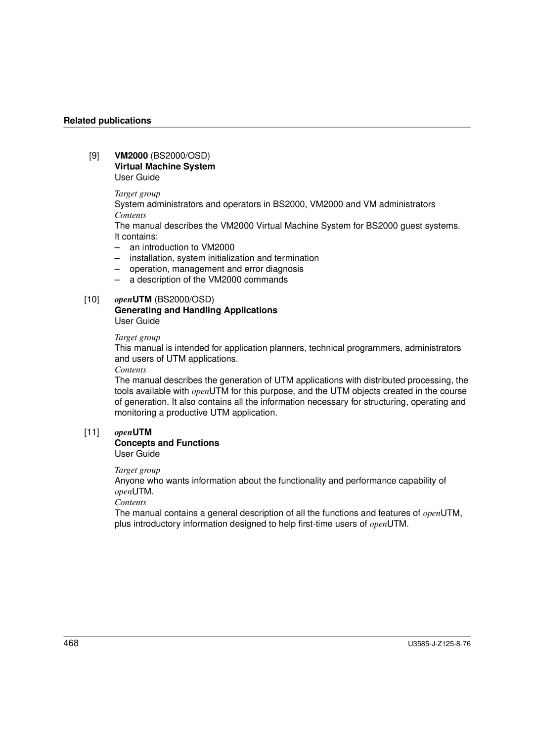 Siemens SM2 monitoring system Related publications, Virtual Machine System User Guide, Concepts and Functions User Guide 