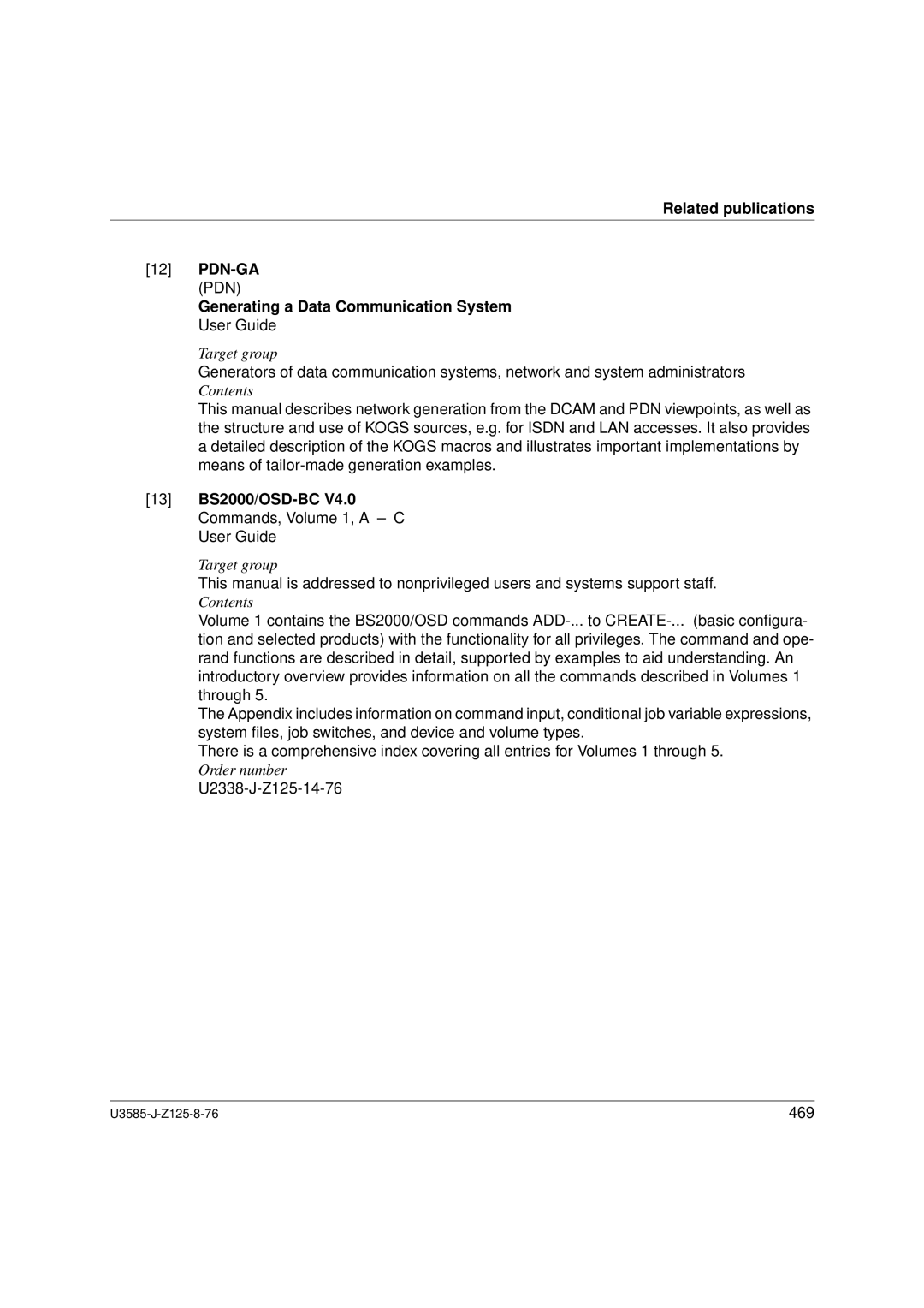 Siemens U3585-J-Z125-8-76 1, SM2 monitoring system manual 13 BS2000/OSD-BC V4.0 Commands, Volume 1, a C User Guide 