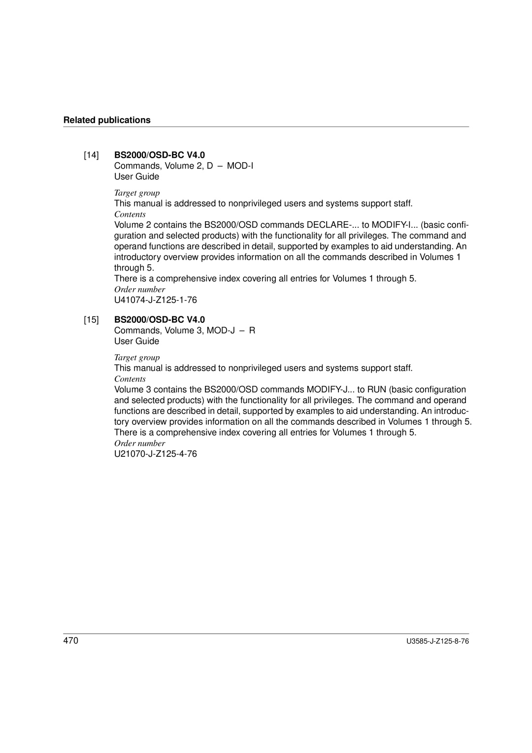 Siemens SM2 monitoring system, U3585-J-Z125-8-76 1 manual 15 BS2000/OSD-BC V4.0 Commands, Volume 3, MOD-J R User Guide 