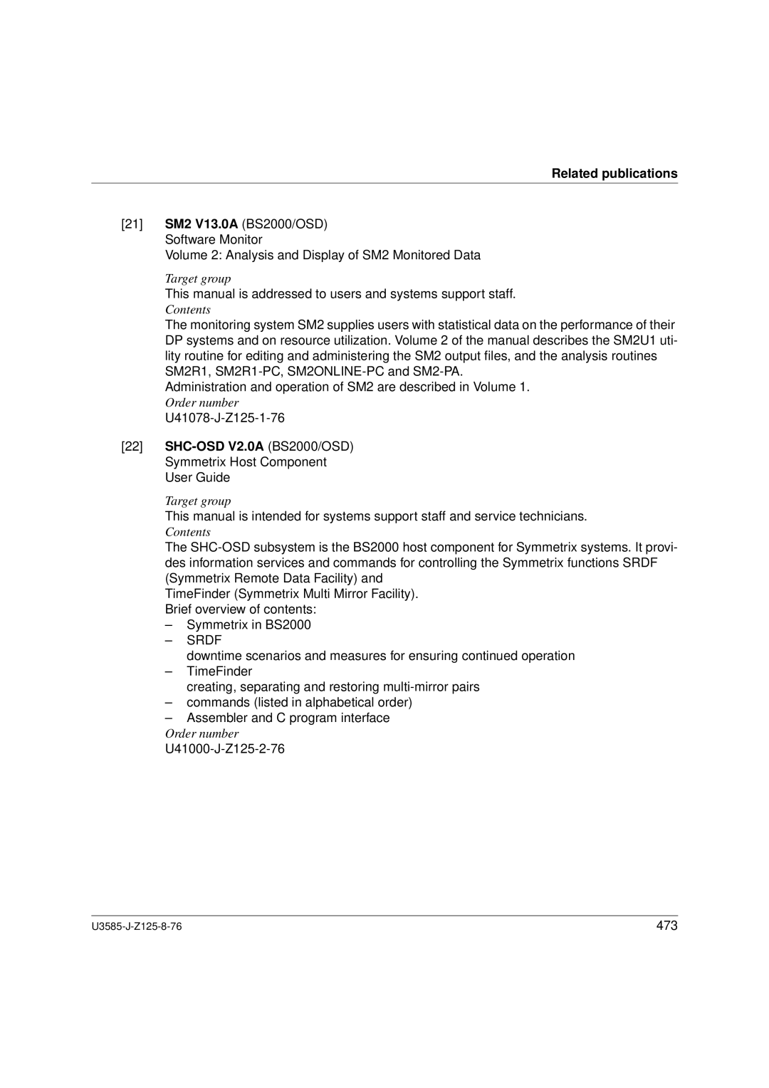 Siemens U3585-J-Z125-8-76 1, SM2 monitoring system manual SHC-OSD V2.0A BS2000/OSD Symmetrix Host Component User Guide, Srdf 