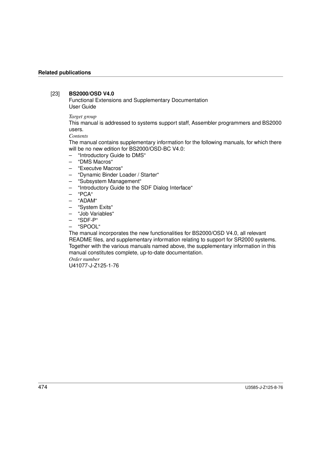 Siemens SM2 monitoring system, U3585-J-Z125-8-76 1 manual Related publications 23 BS2000/OSD, Spool 