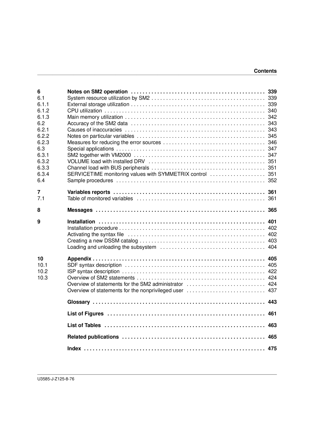 Siemens U3585-J-Z125-8-76 1, SM2 monitoring system manual 339, 361, 365, 401, 405, 443, 461, 463, 465, 475 