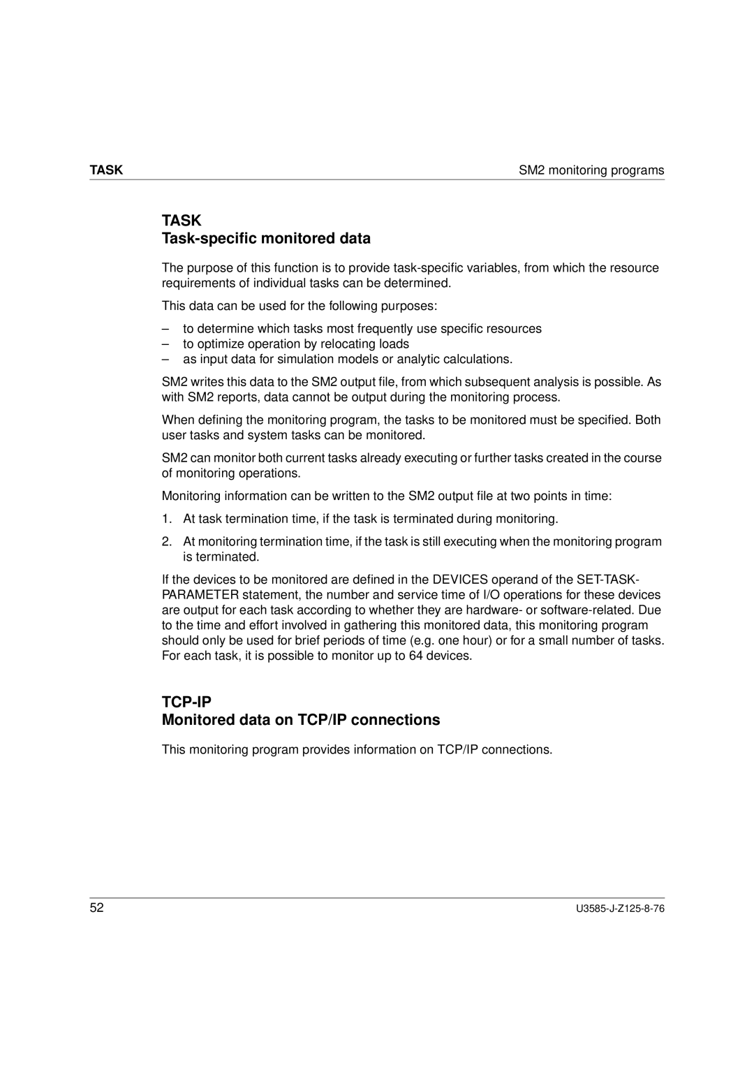 Siemens SM2 monitoring system, U3585-J-Z125-8-76 1 manual Task-speciﬁc monitored data, Monitored data on TCP/IP connections 