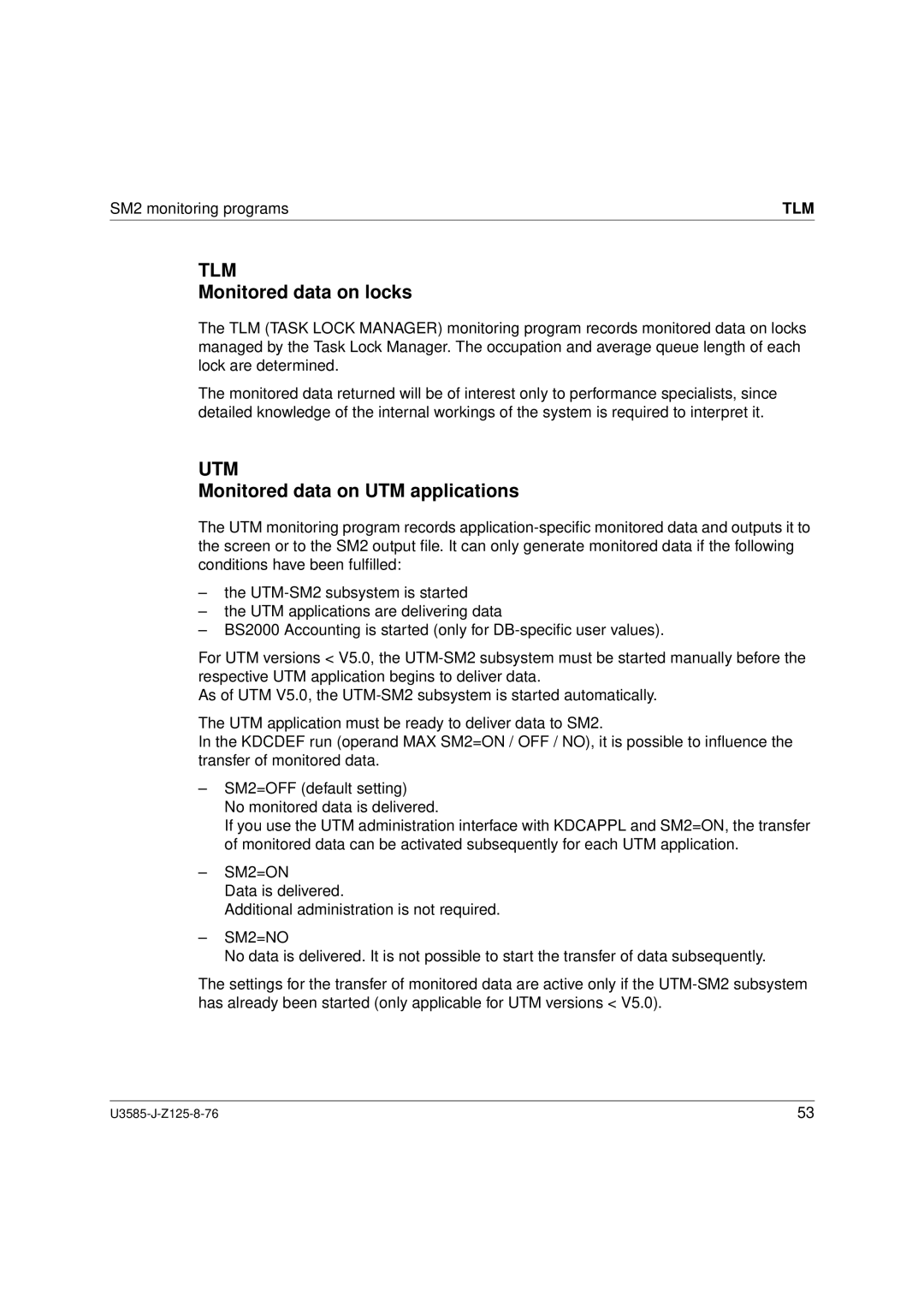 Siemens U3585-J-Z125-8-76 1, SM2 monitoring system manual Monitored data on locks, Monitored data on UTM applications, Tlm 