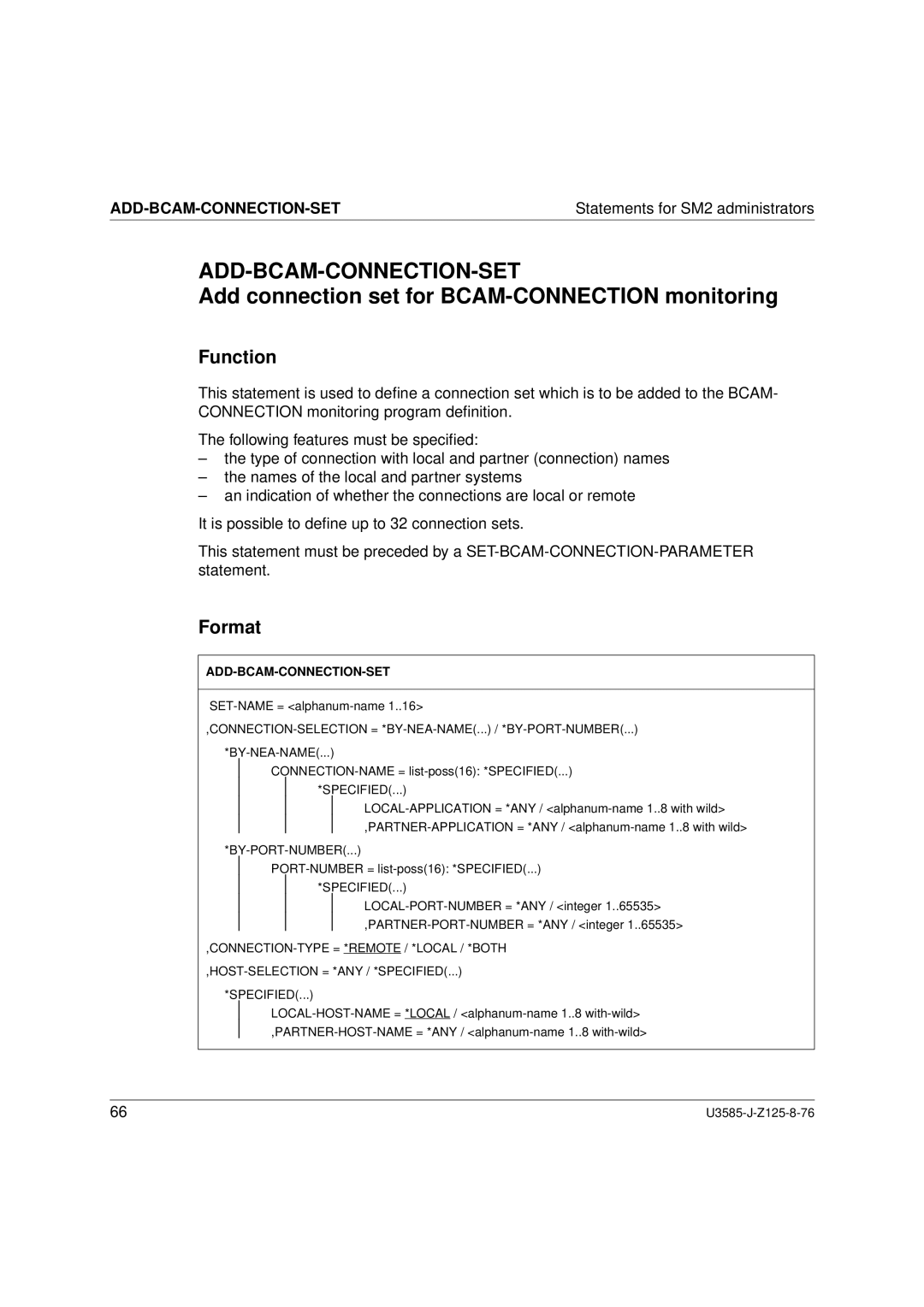 Siemens SM2 monitoring system manual Add-Bcam-Connection-Set, Add connection set for BCAM-CONNECTION monitoring, Function 