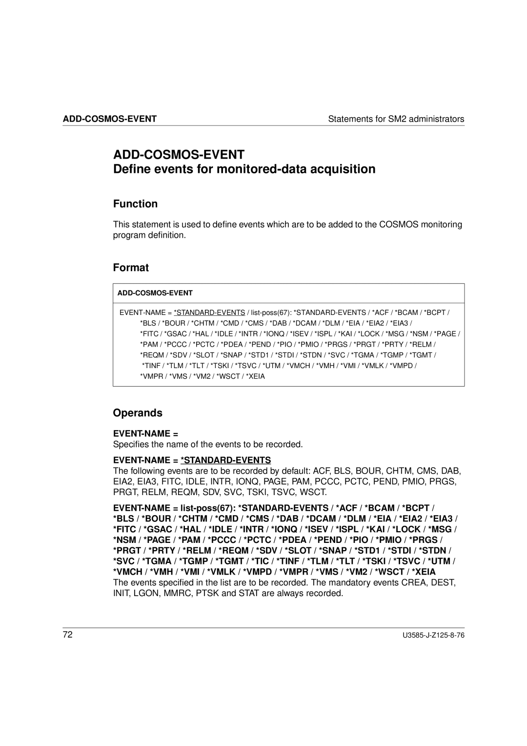 Siemens SM2 monitoring system manual Add-Cosmos-Event, Deﬁne events for monitored-data acquisition, Event-Name = 