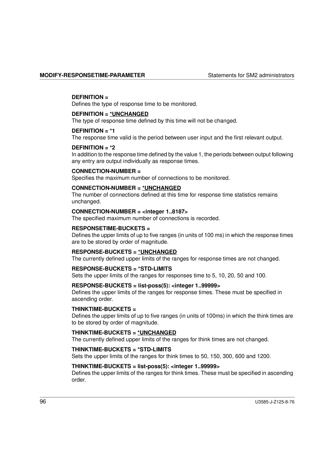 Siemens SM2 monitoring system manual Definition = *UNCHANGED, Definition = *1, Definition = *2, Connection-Number = 