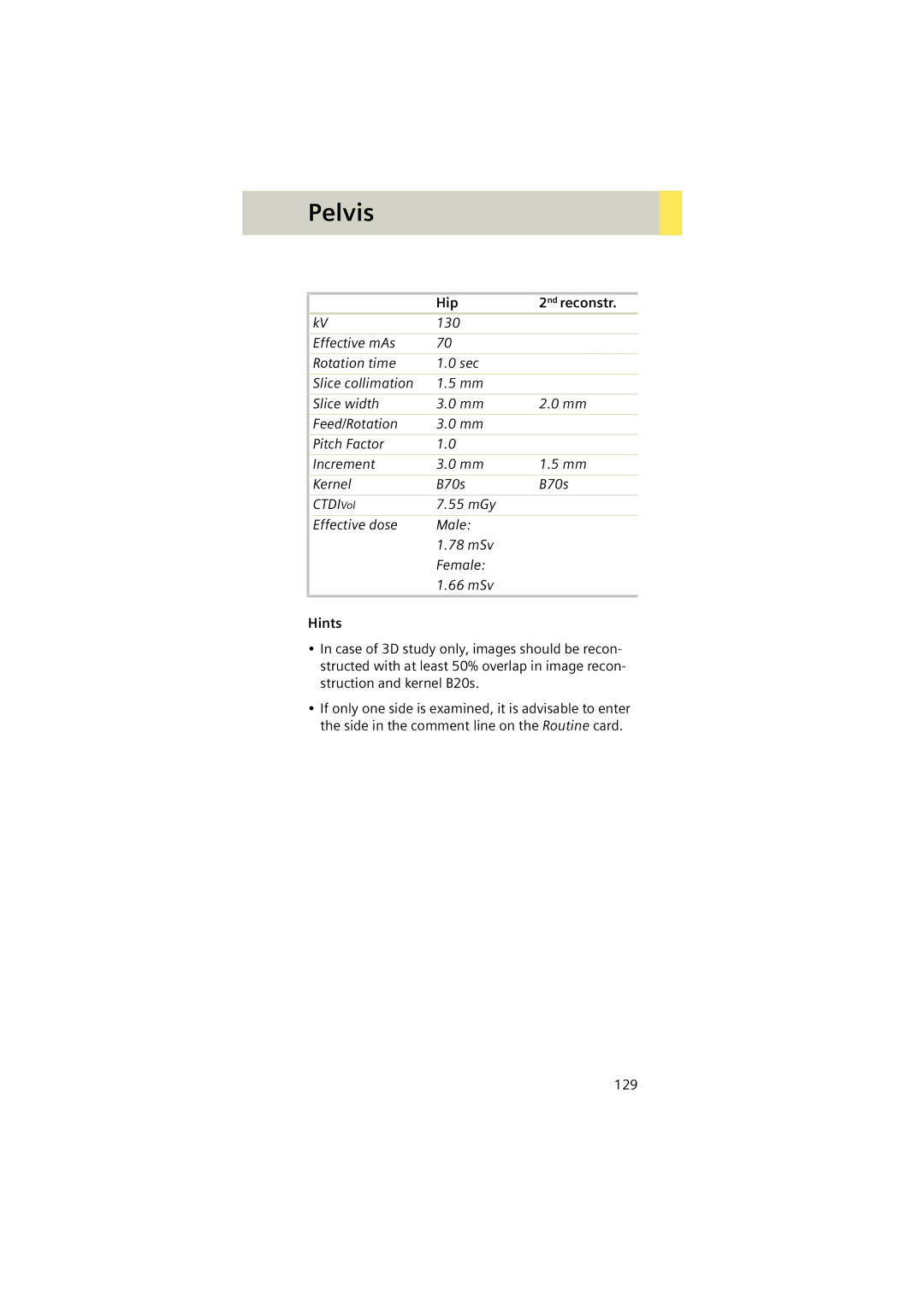 Siemens Software version syngo CT 2005C manual Hip 2nd reconstr, Hints 