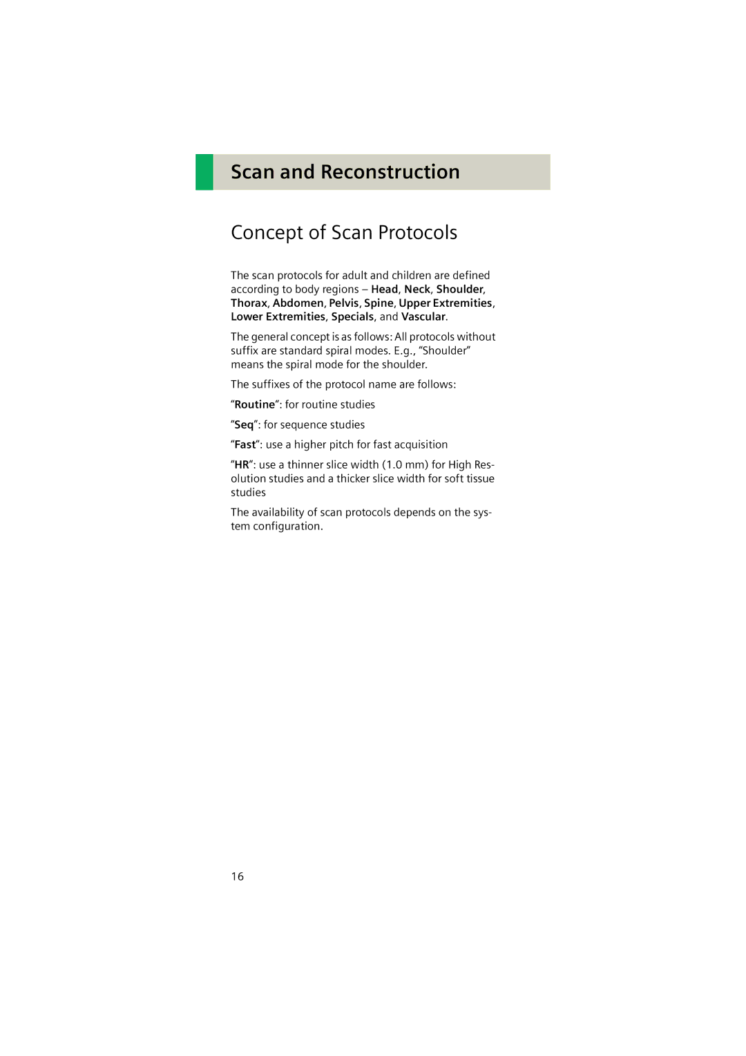 Siemens Software version syngo CT 2005C manual Scan and Reconstruction, Concept of Scan Protocols 