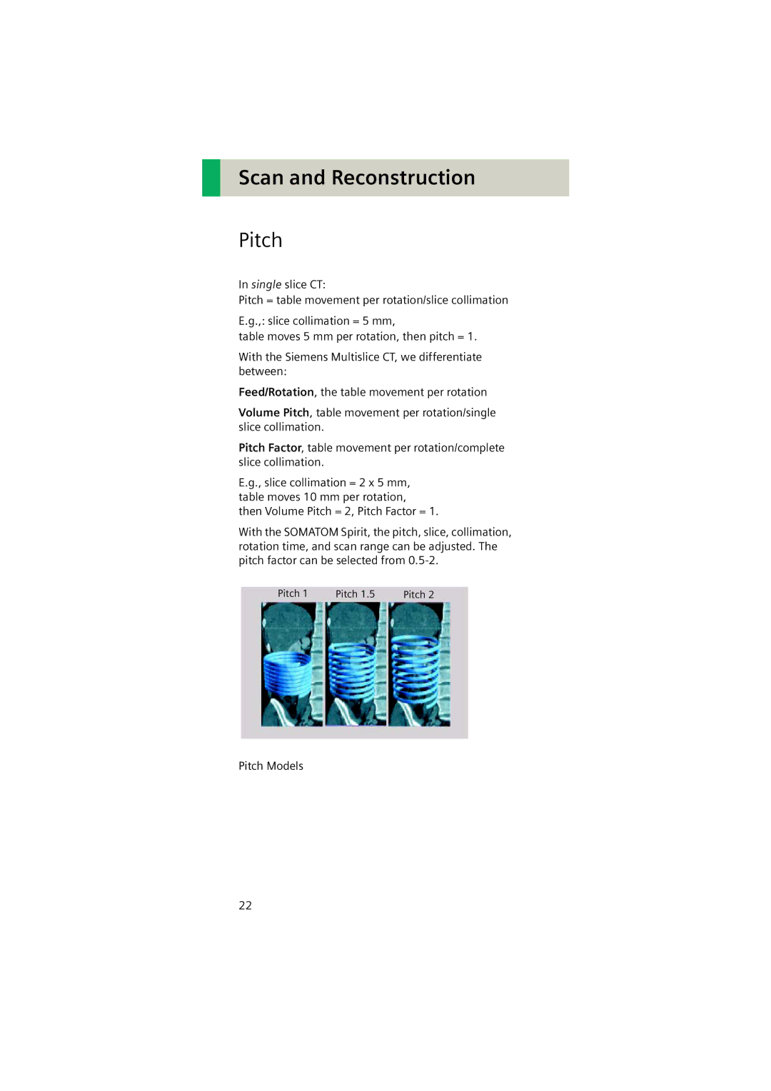 Siemens Software version syngo CT 2005C manual Pitch 