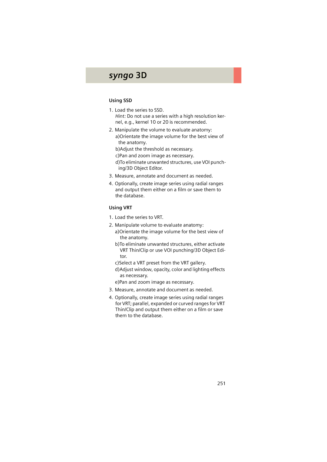 Siemens Software version syngo CT 2005C manual Using SSD, Using VRT 