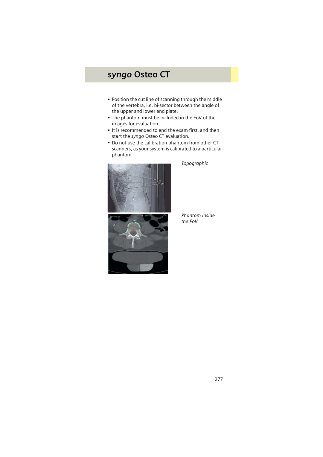 Siemens Software version syngo CT 2005C manual Topographic Phantom inside the FoV 