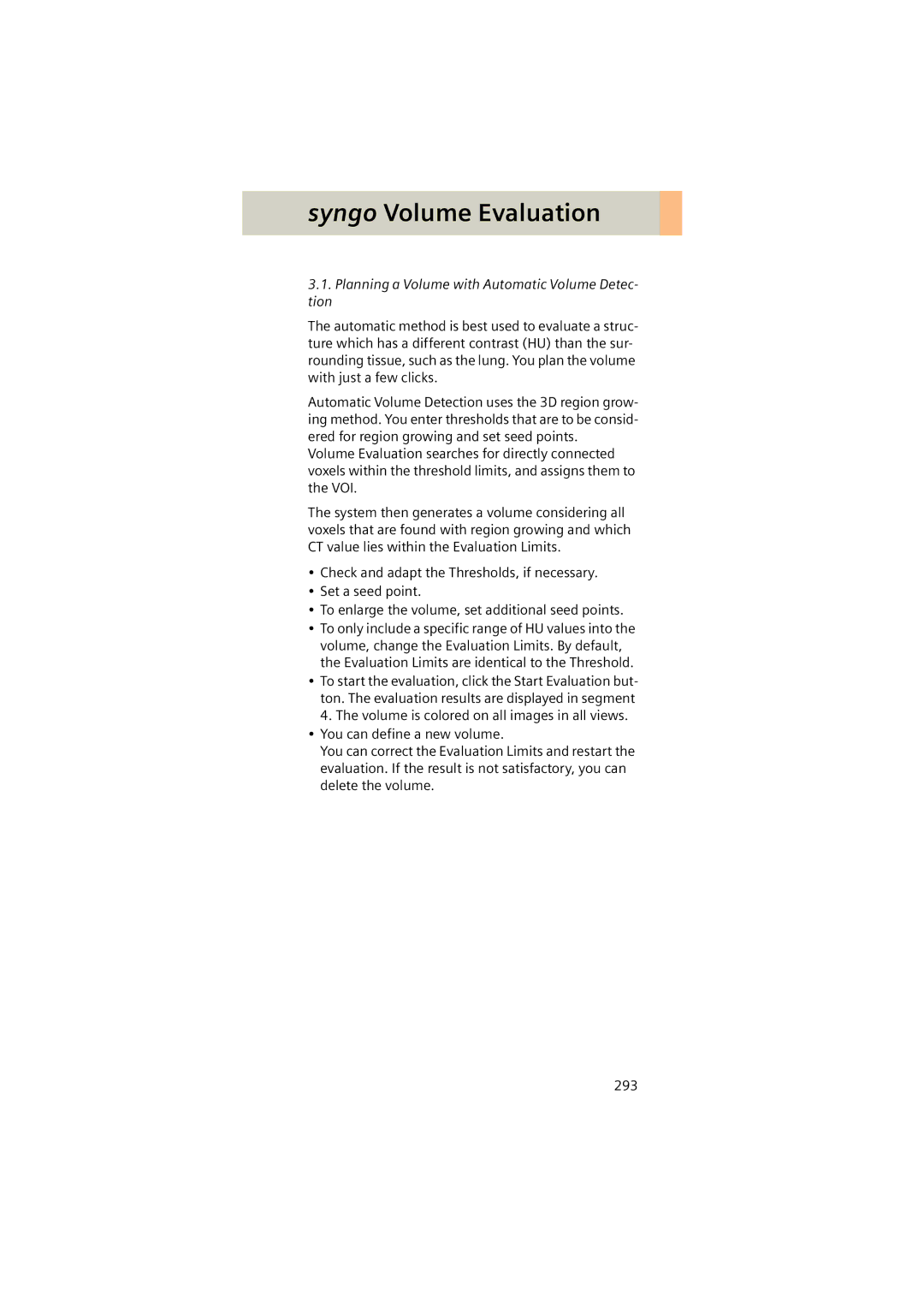 Siemens Software version syngo CT 2005C manual Planning a Volume with Automatic Volume Detec Tion 