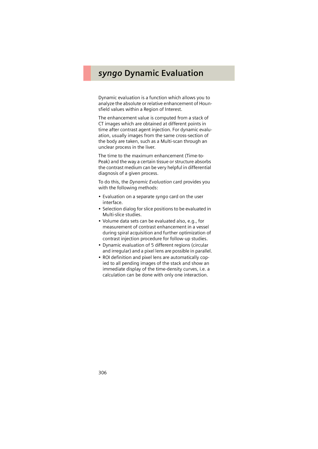 Siemens Software version syngo CT 2005C manual Syngo Dynamic Evaluation 