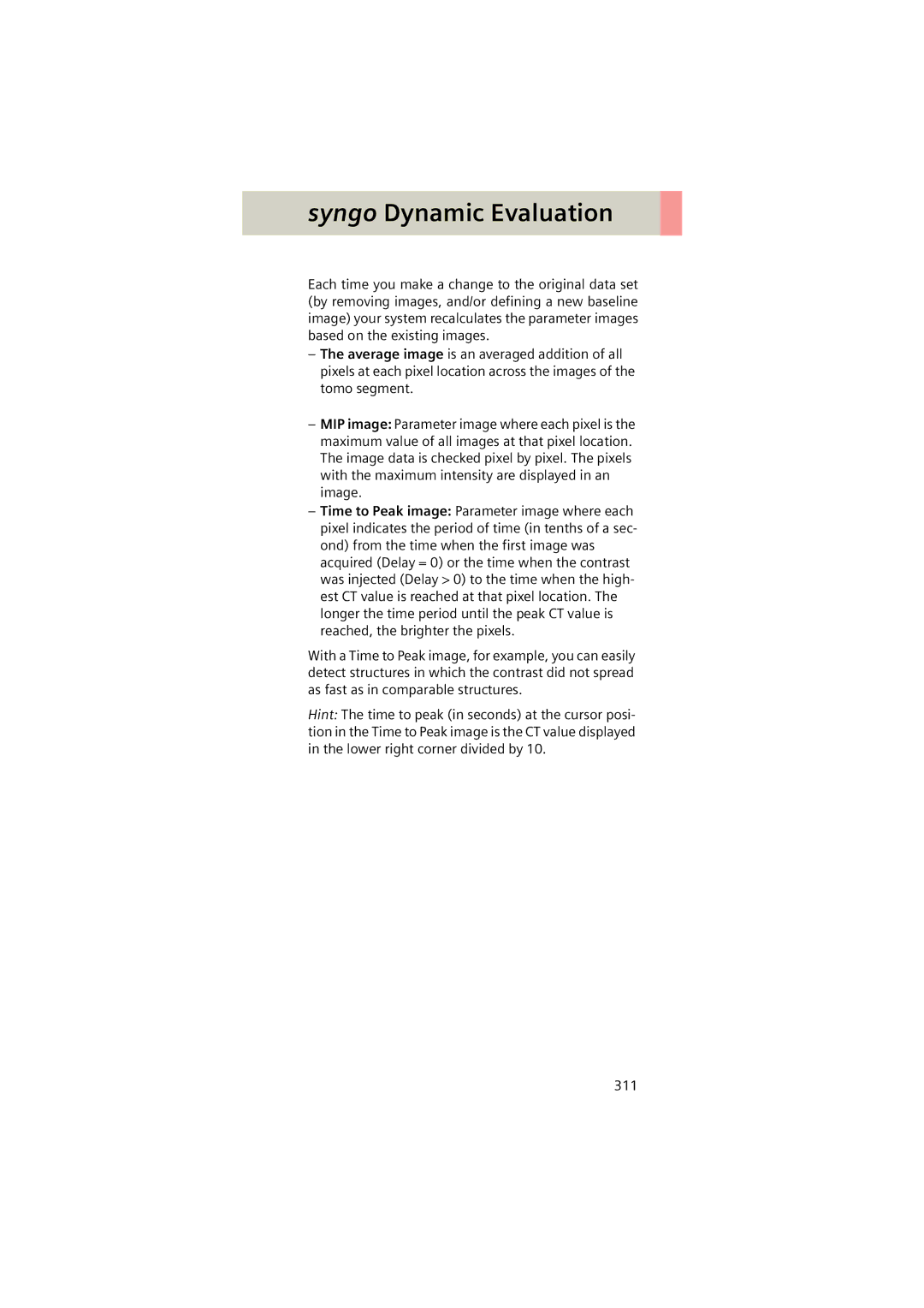 Siemens Software version syngo CT 2005C manual Syngo Dynamic Evaluation 