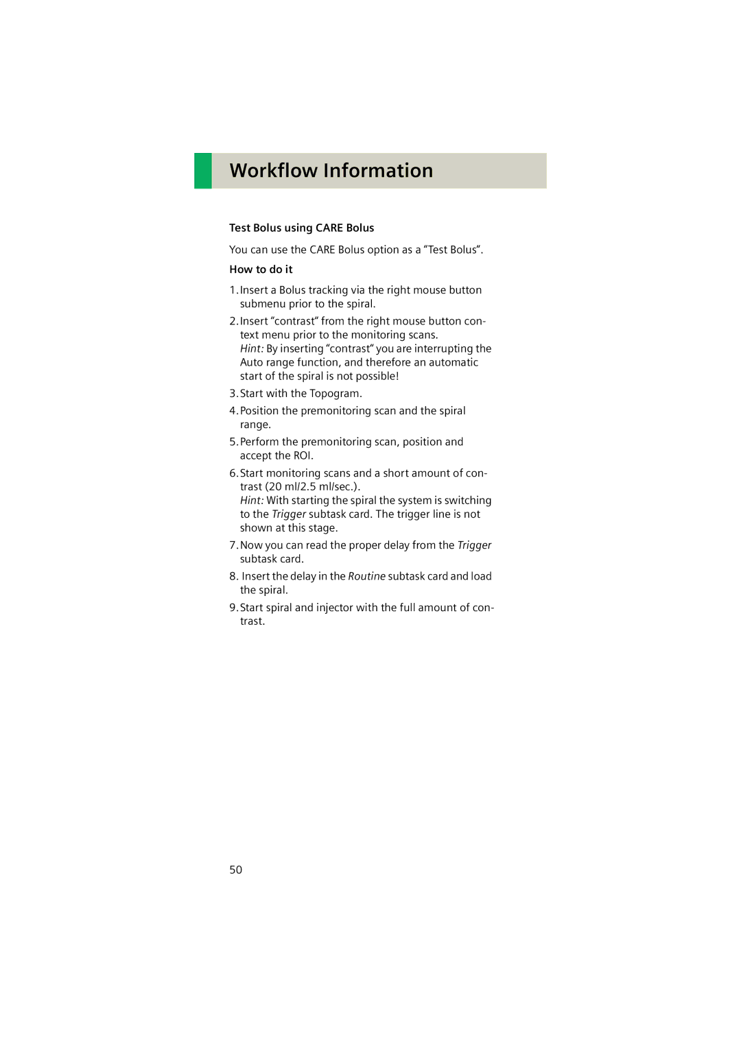 Siemens Software version syngo CT 2005C manual Test Bolus using Care Bolus, How to do it 