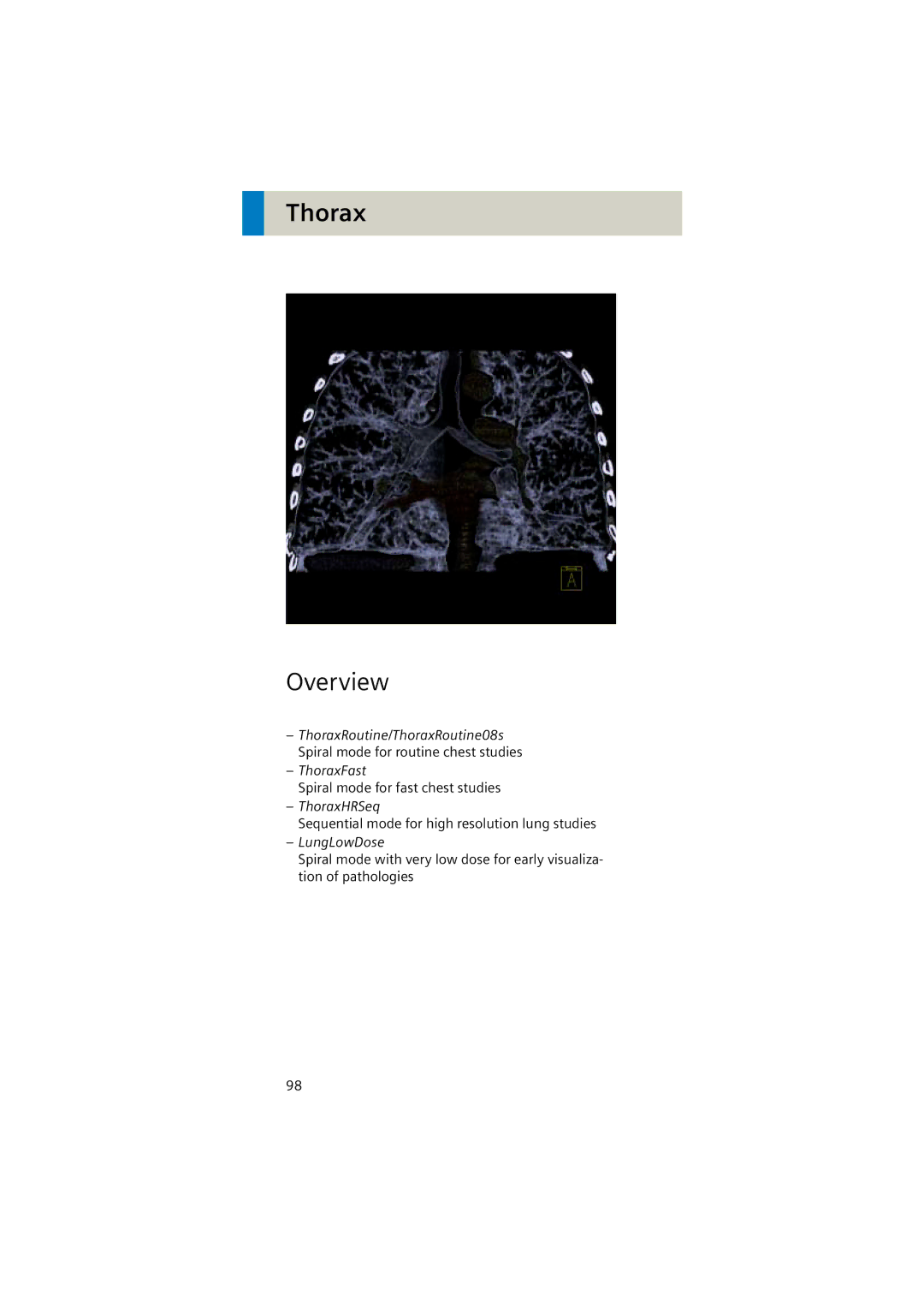 Siemens Software version syngo CT 2005C manual ThoraxFast, ThoraxHRSeq, LungLowDose 