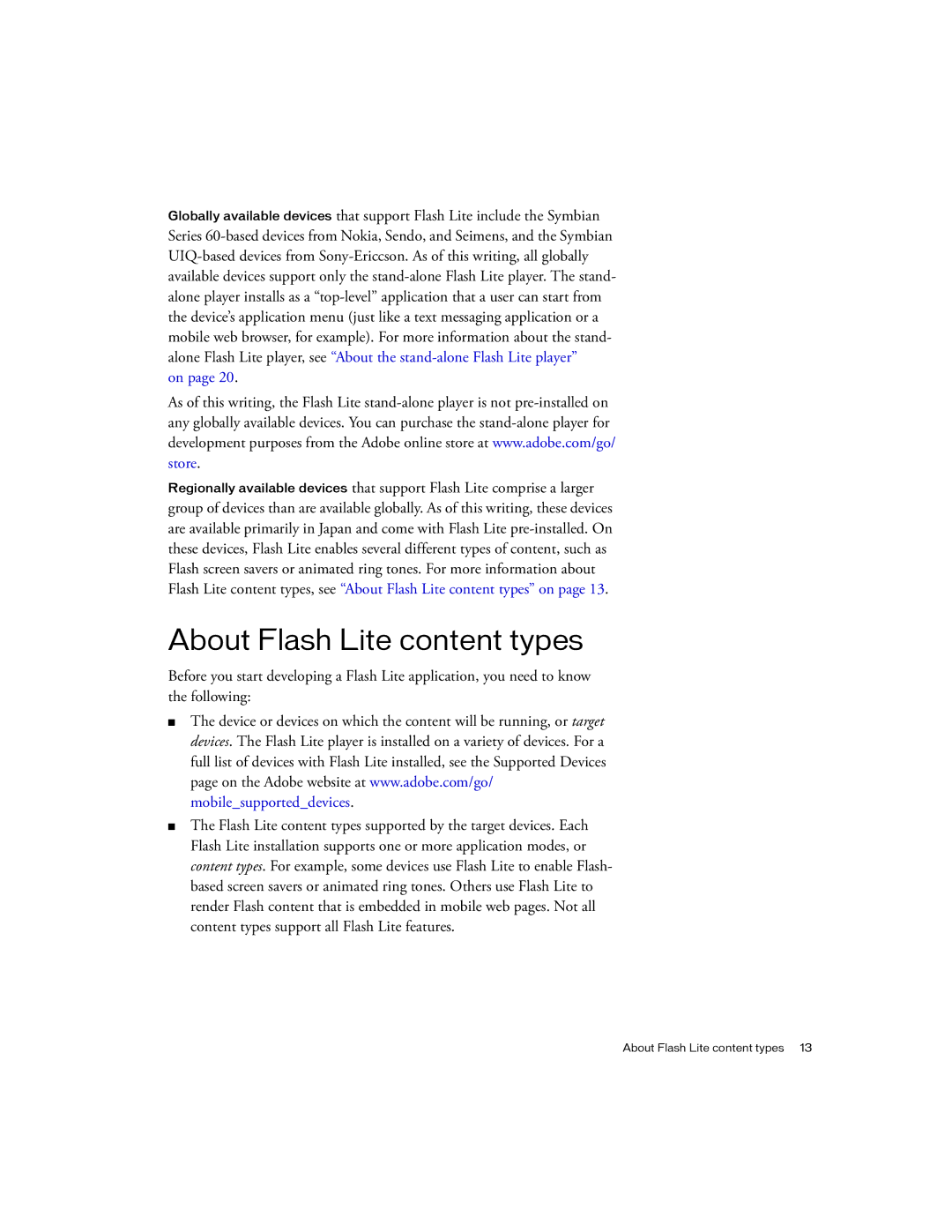 Siemens sony manual About Flash Lite content types 