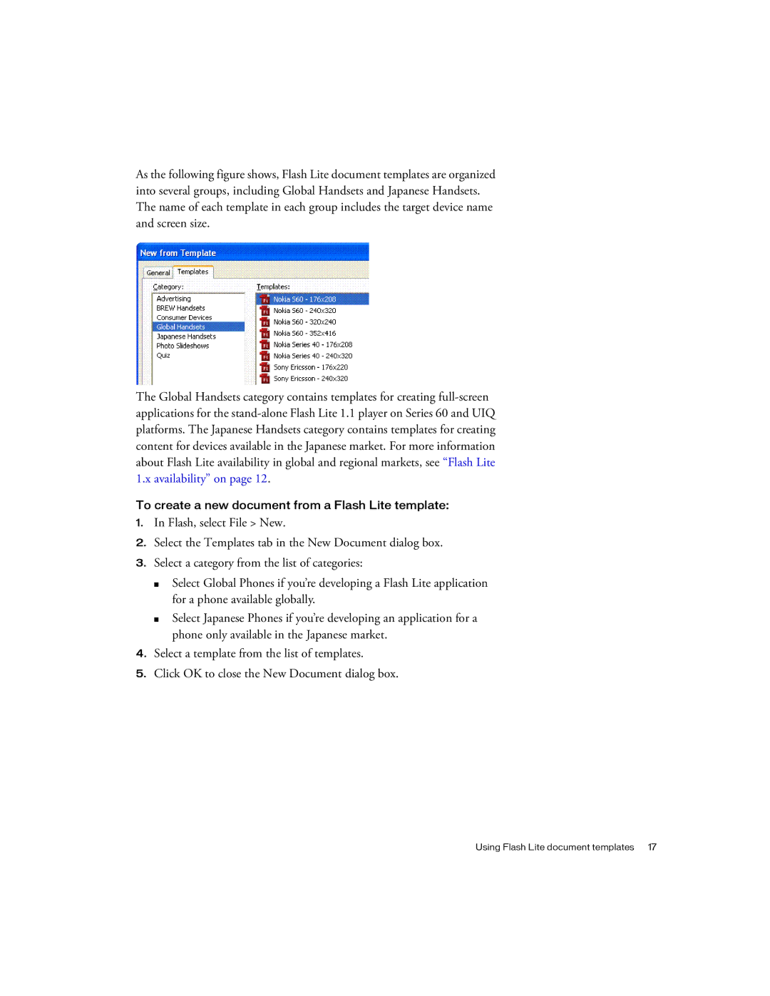 Siemens sony manual To create a new document from a Flash Lite template 