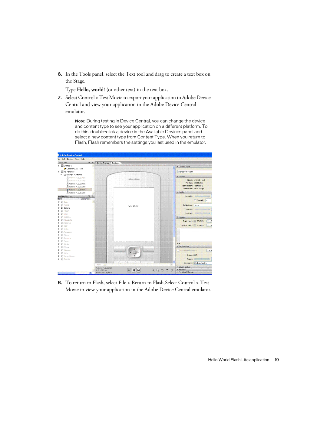 Siemens sony manual Hello World Flash Lite application 