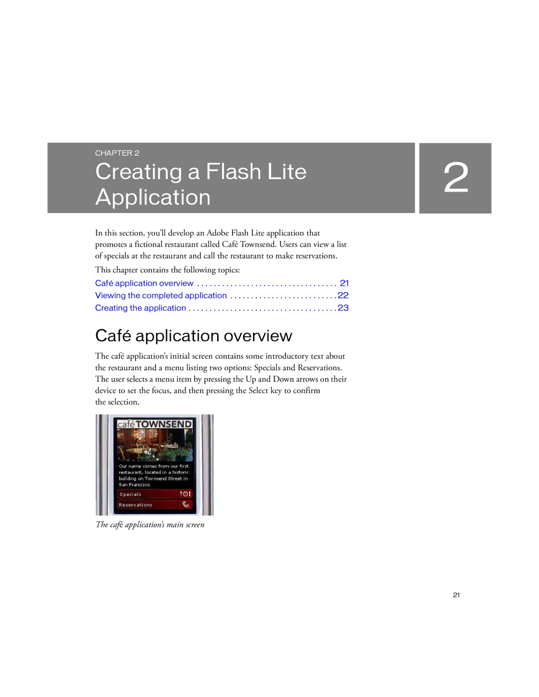 Siemens sony manual Creating a Flash Lite Application, Café application overview 