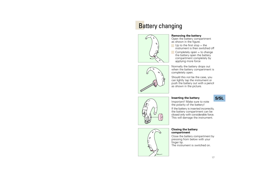 Siemens SL, SP, 3 P manual Battery changing 