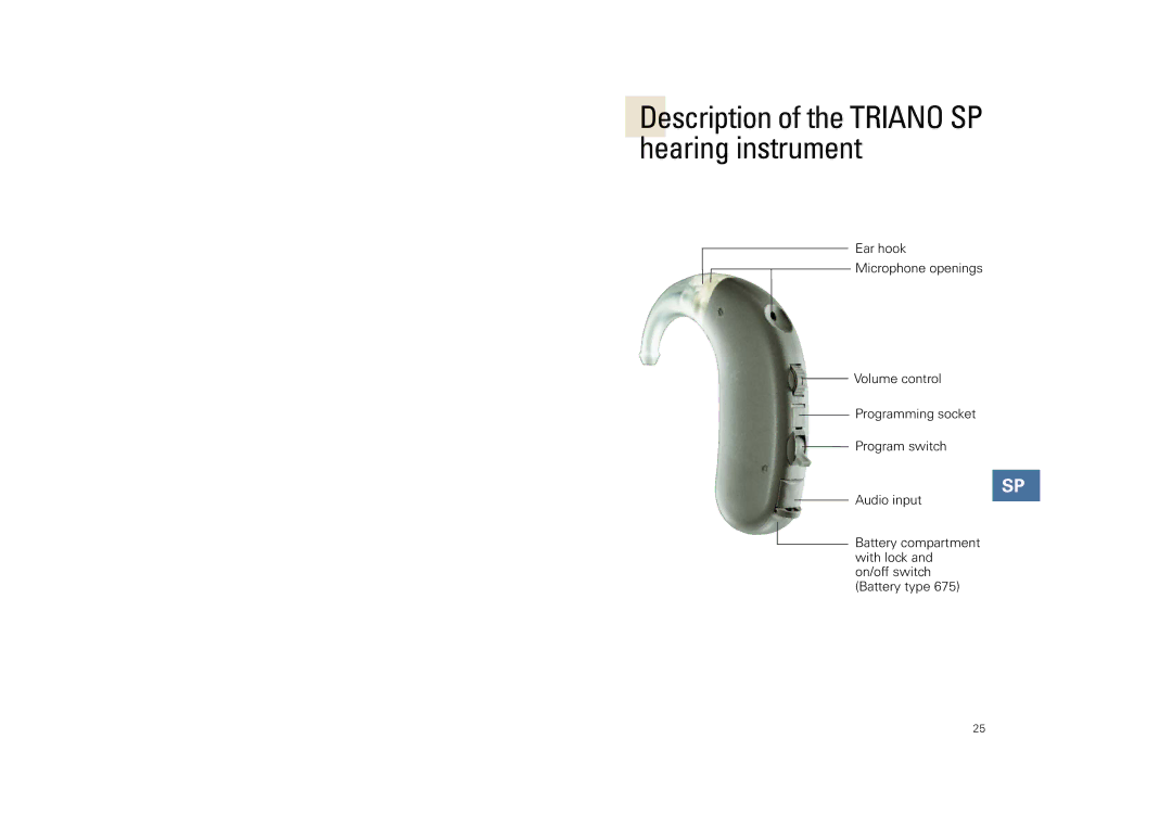 Siemens SL, 3 P manual Description of the Triano SP hearing instrument 