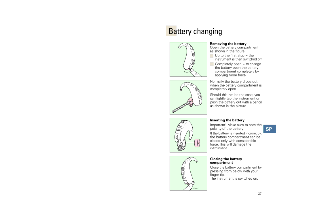 Siemens 3 P, SP, SL manual Open the battery compartment as shown in the figure 