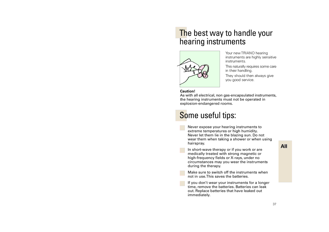 Siemens SL, SP, 3 P manual Best way to handle your hearing instruments, Some useful tips 