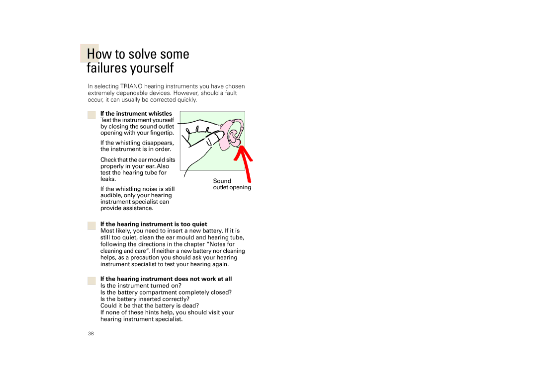 Siemens SP, SL, 3 P manual How to solve some failures yourself, If the hearing instrument is too quiet 