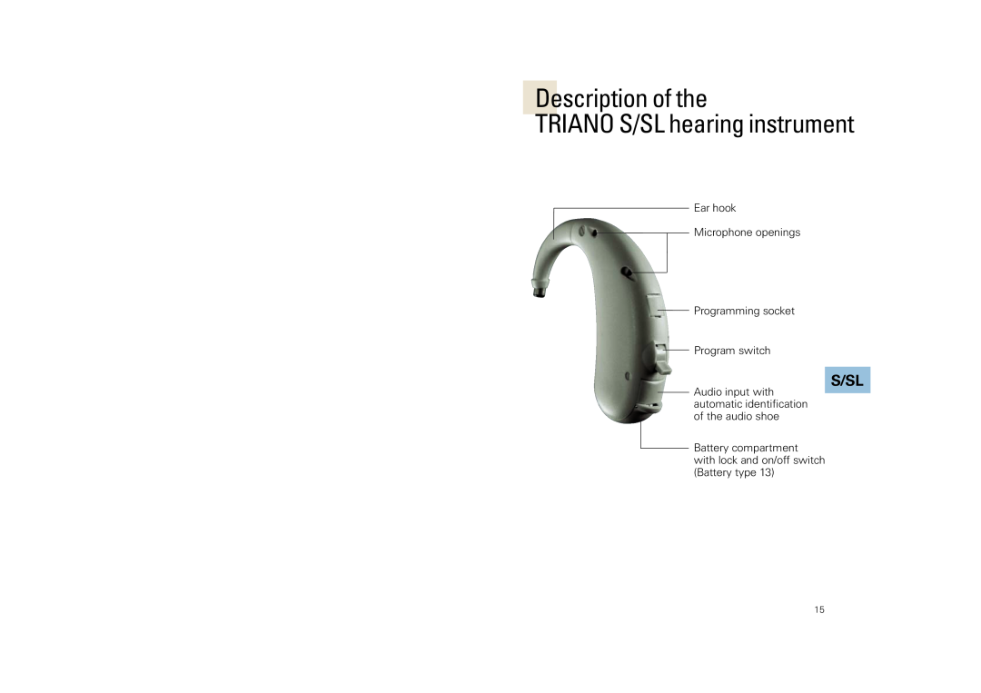 Siemens 3 P, SP manual TRIANO S/SL hearing instrument, Description of the, S/Sl 