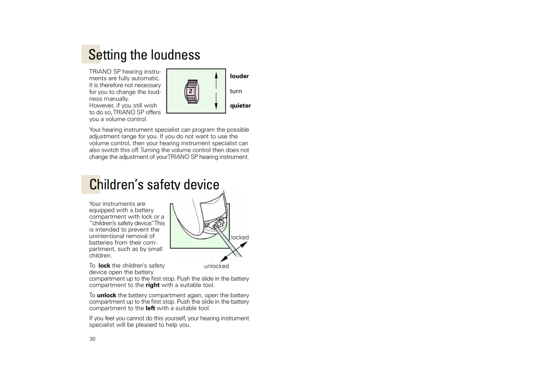 Siemens SP, SL, 3 P manual Setting the loudness, Children’s safety device, louder, quieter 