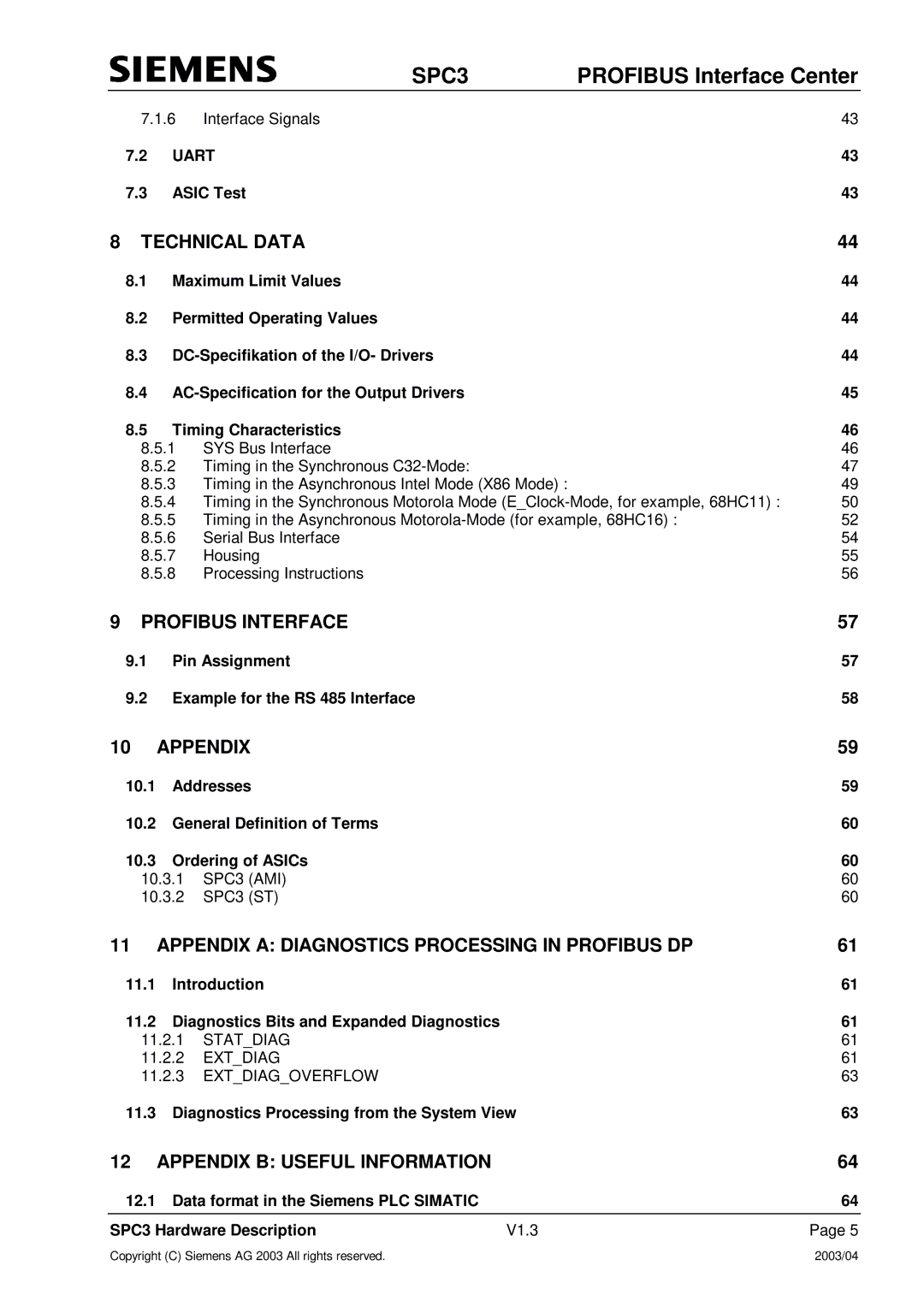 Siemens SPC3 manual Asic Test, Pin Assignment Example for the RS 485 Interface, Diagnostics Processing from the System View 