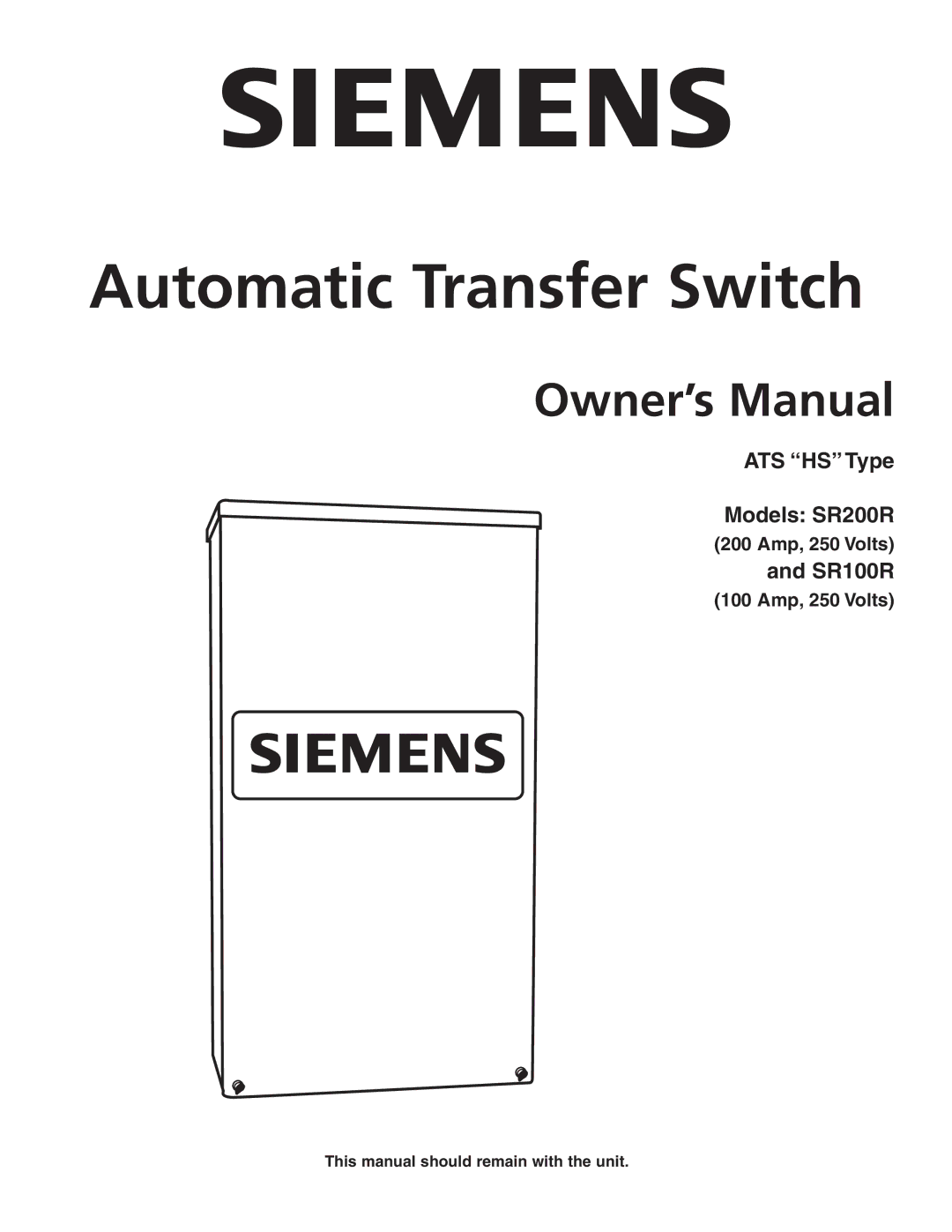 Siemens SR100R, SR200R owner manual Automatic Transfer Switch 