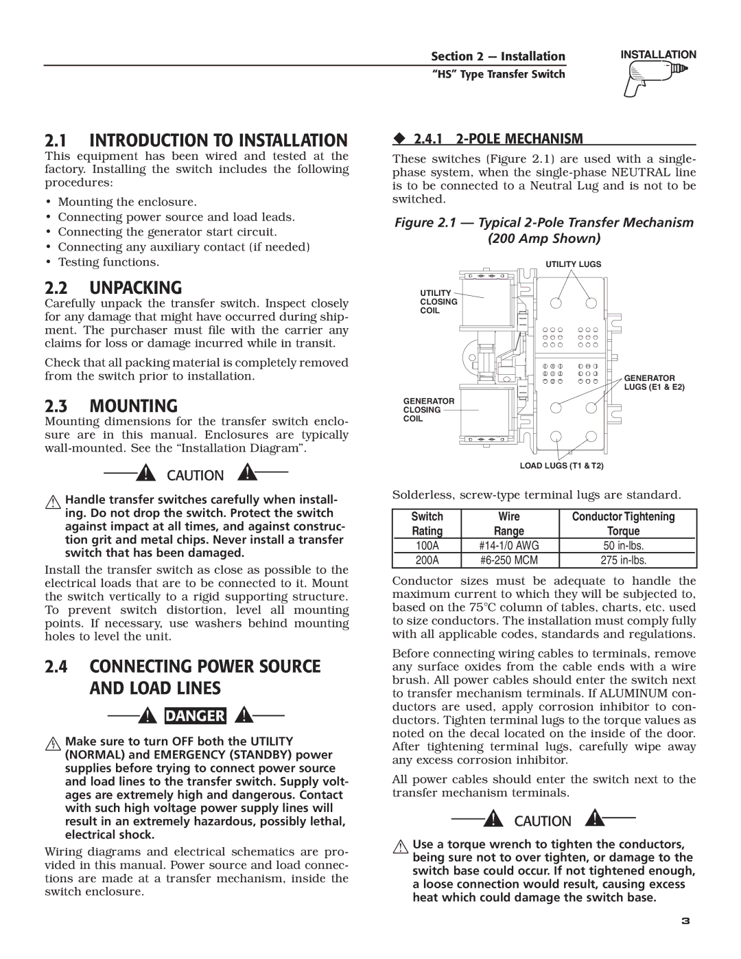 Siemens SR100R, SR200R Introduction to Installation, Unpacking, Mounting, Connecting Power Source and Load Lines 