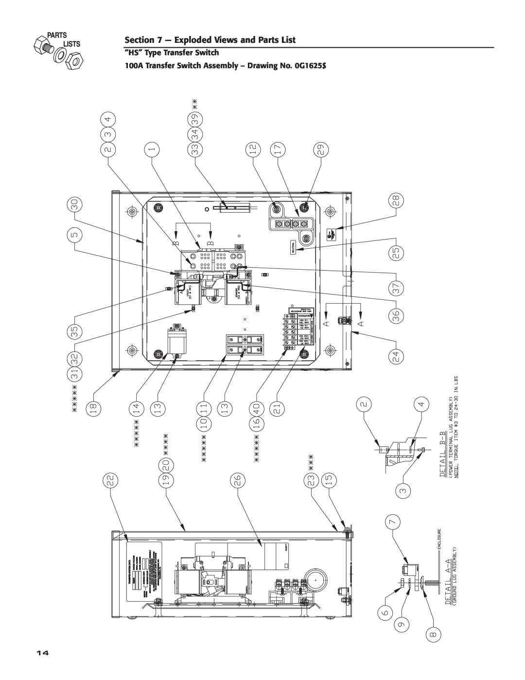 Siemens SR200R, SR100R owner manual Exploded Views and Parts List, “HS” Type Transfer Switch 