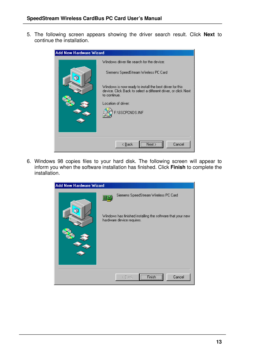 Siemens SS1021 user manual SpeedStream Wireless CardBus PC Card User’s Manual 