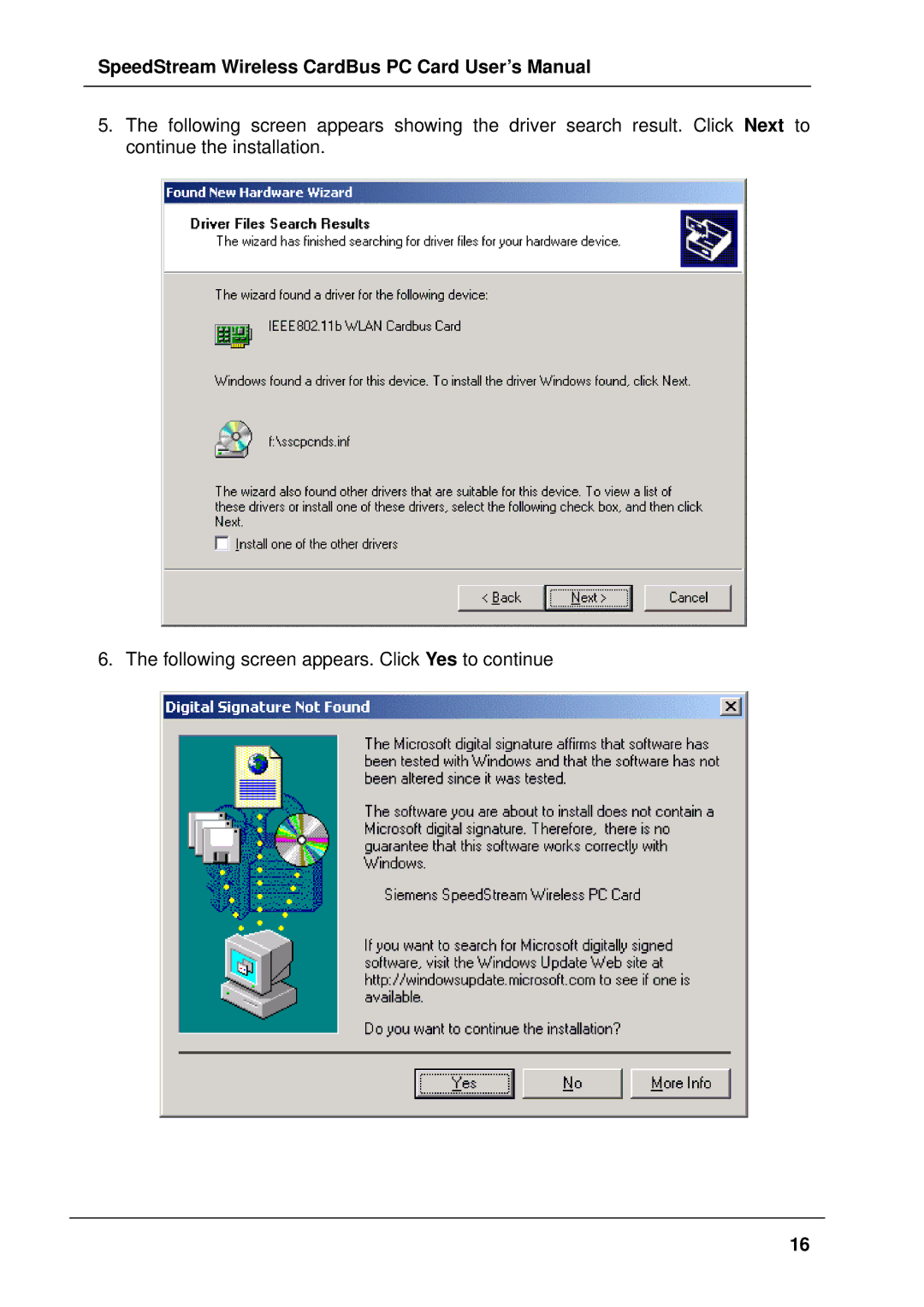 Siemens SS1021 user manual SpeedStream Wireless CardBus PC Card User’s Manual 