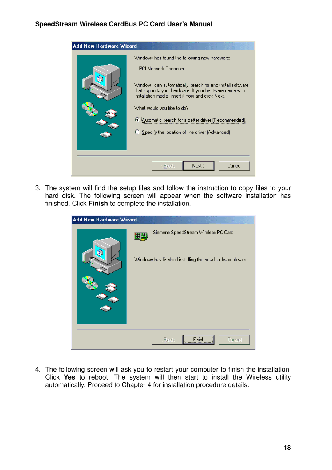 Siemens SS1021 user manual SpeedStream Wireless CardBus PC Card User’s Manual 